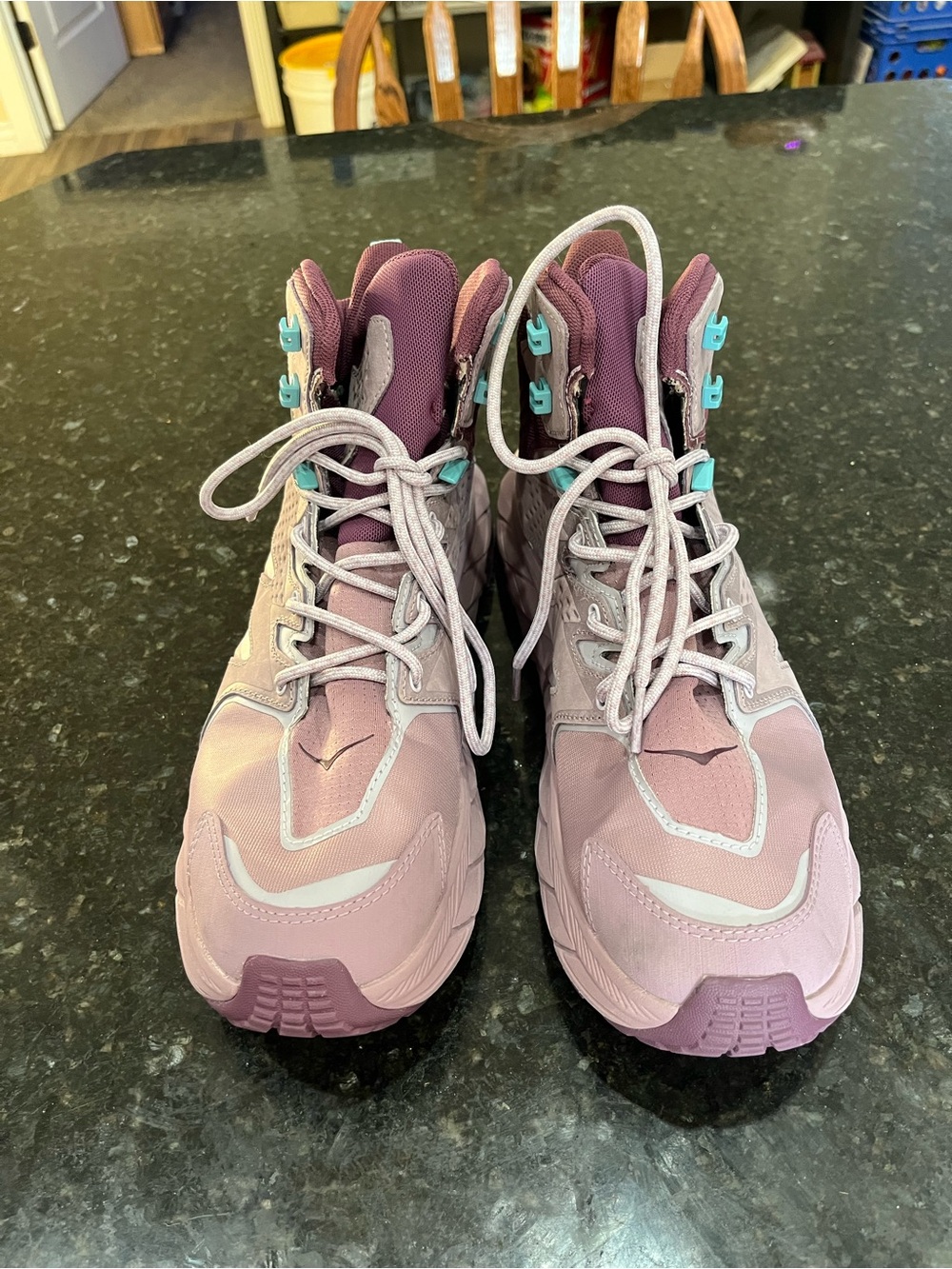 Hoka Purple Lace-Up Women's hiking Boots with Teal Eyelets
